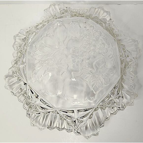 Vintage Pressed Glass Bowl with Fruit Motif Cut Diamond Star Pattern - Picture 4 of 6